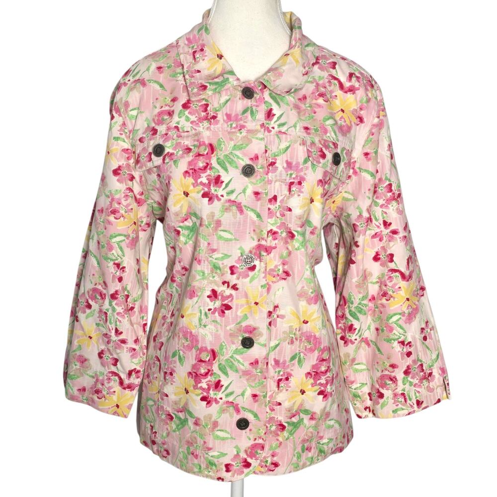 The TOG Shop Womens XL Button Up Top Floral Pink Hippie Coquette Cottage Prairie